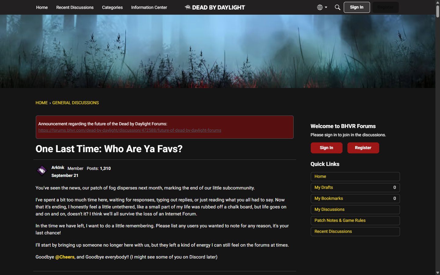 Screenshot of the BHVR forum thread titled 