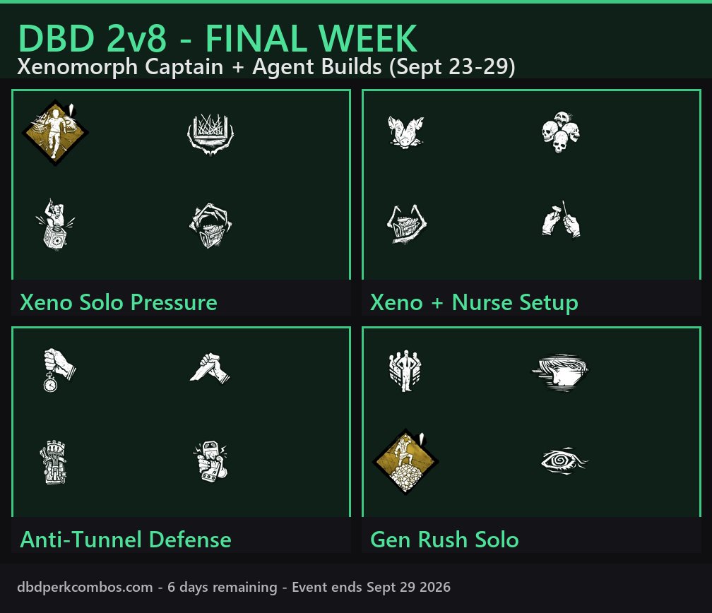 The Xenomorph in 2v8 mode with a countdown overlay showing 6 days until the September 29 event ends