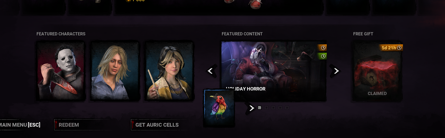 Dead by Daylight in-game confirmation that the redemption succeeded and items were added