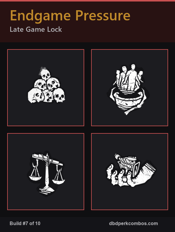 Build 7: Endgame Pressure - Late Game Lock - 4 perk icons composited
