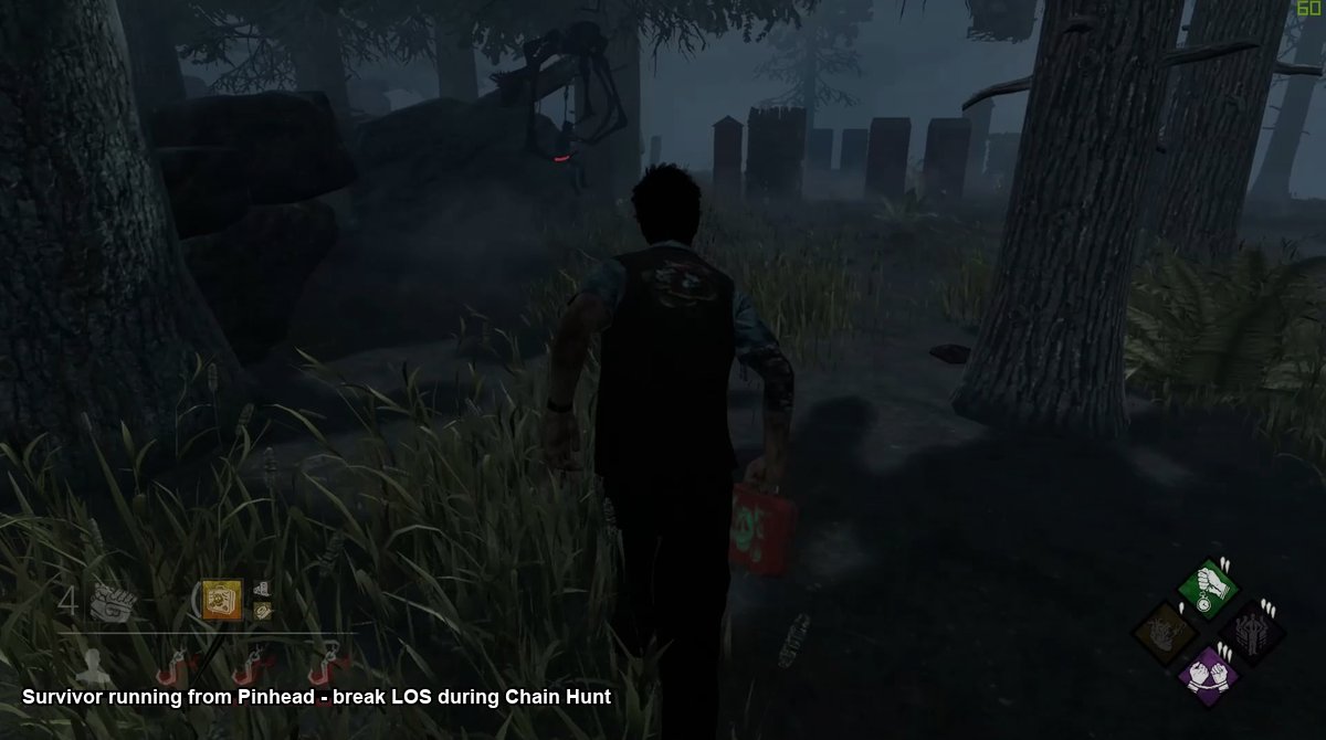 Survivor running from Pinhead during a chase in an indoor DBD map