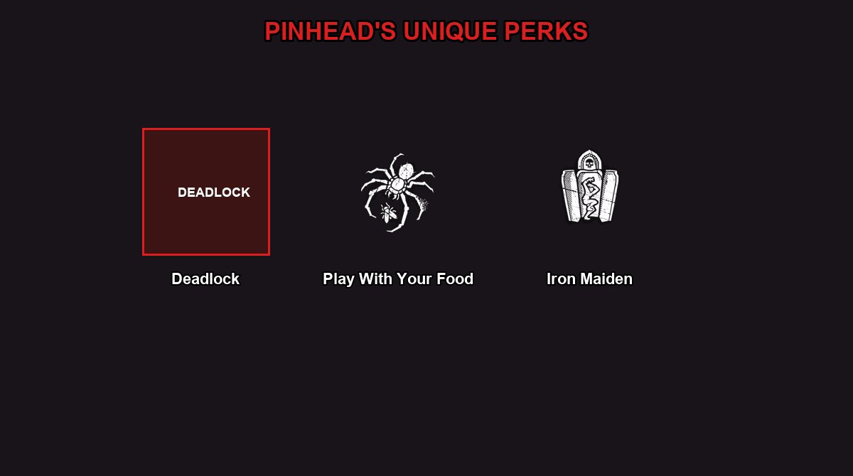 Three Pinhead add-on and perk icons from the Cenobite chapter