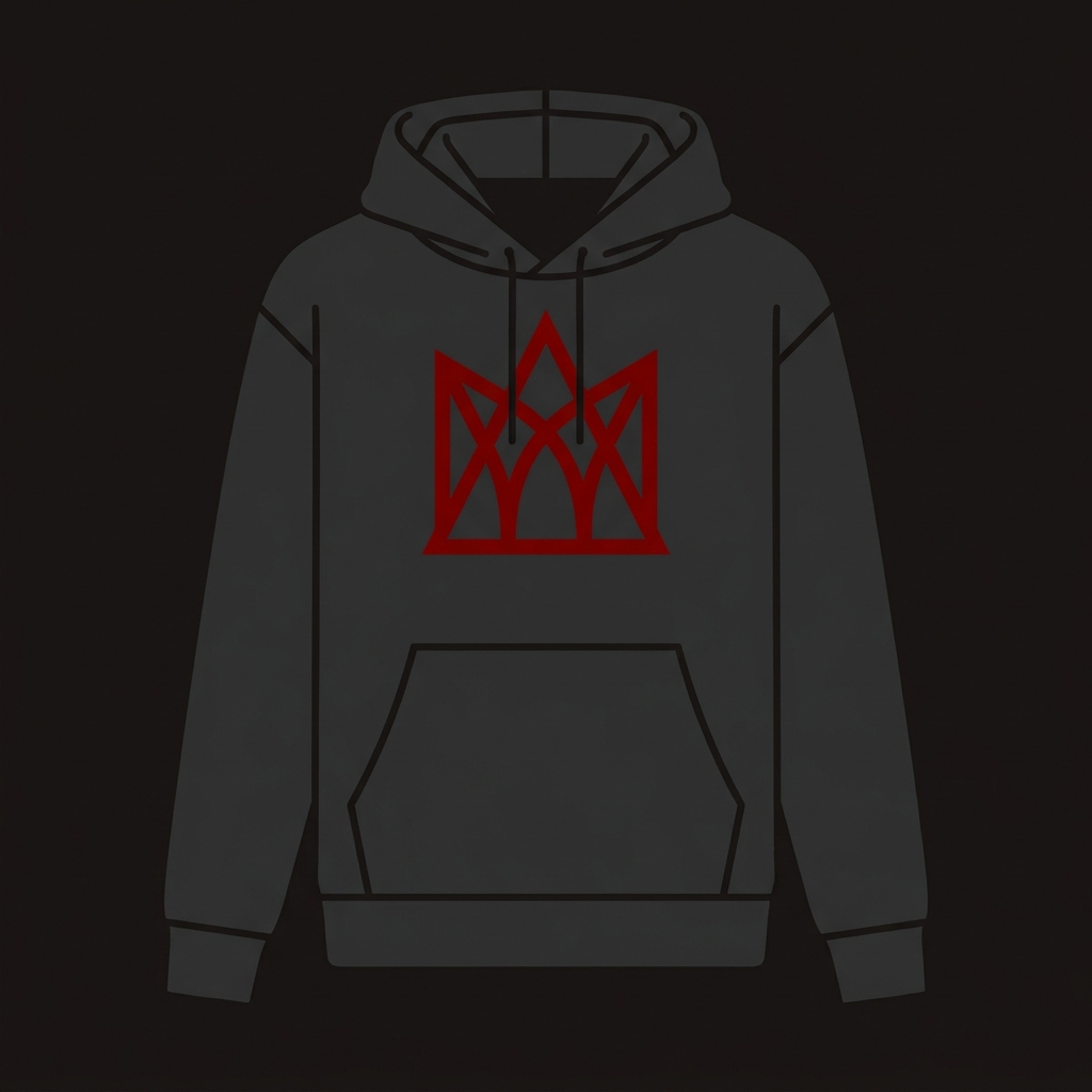 Black pullover hoodie with gothic red sigil print